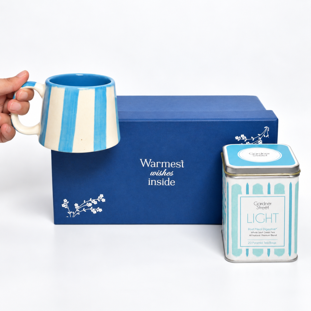 Blue stripe mug and Light Tea Gift Set