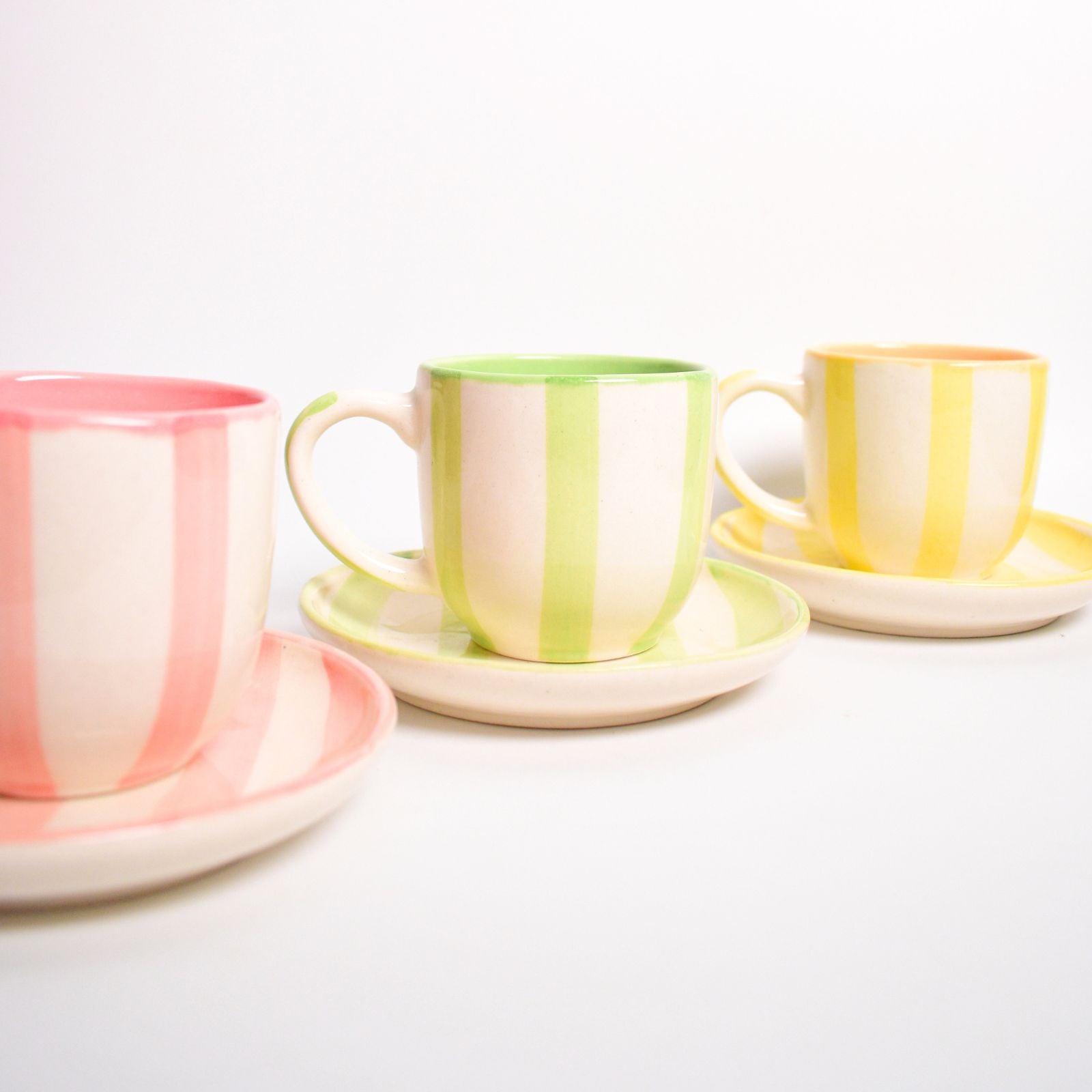 Ceramic Cup & Coaster Set - Green Stripe