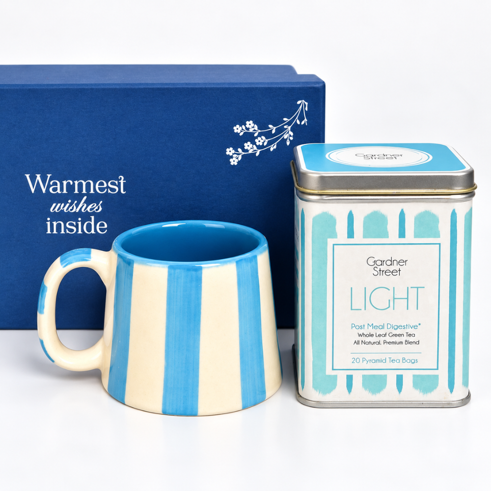 Blue stripe mug and Light Tea Gift Set