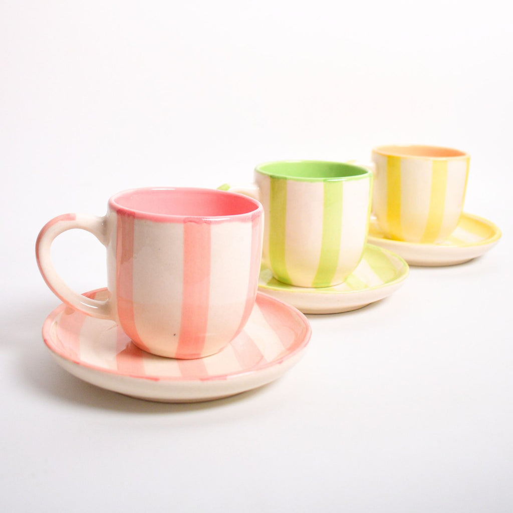 Ceramic Cup & Coaster Set - Green Stripe