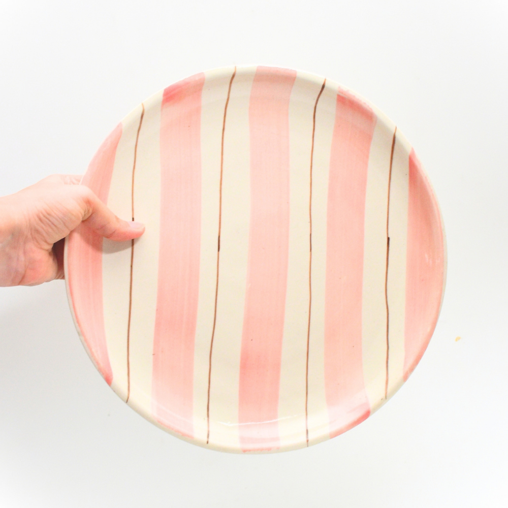Ceramic Serving Plate - Pink Stripes (10 Inches)