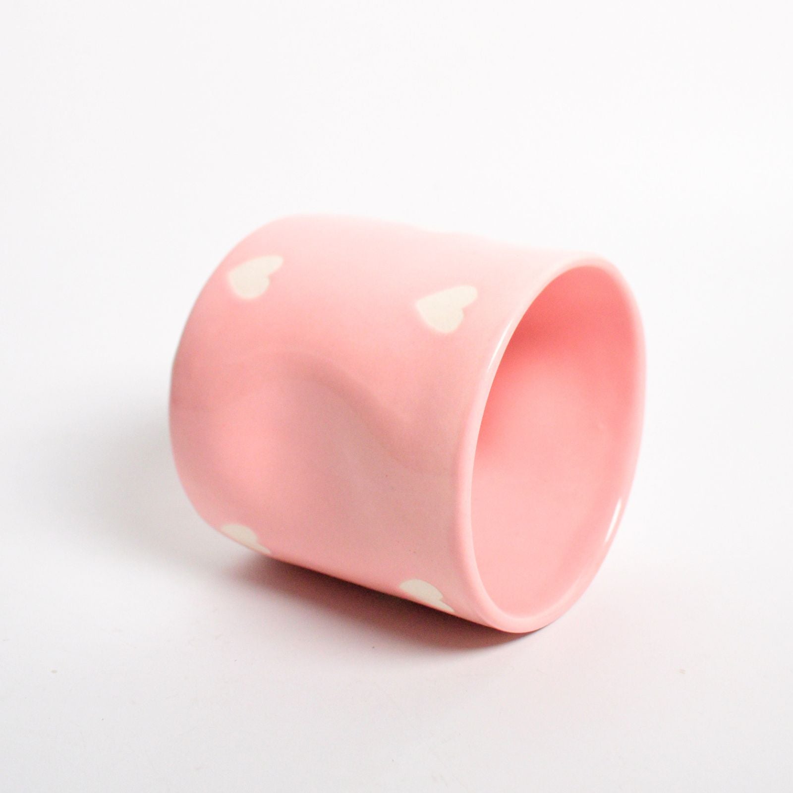 Ceramic Tea Cup Pinch Tumbler - Pink White Heart