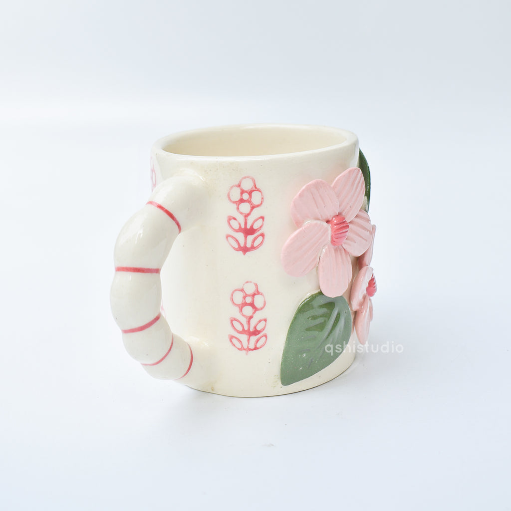 Ceramic Coffee Mug - Pink 3D Flower