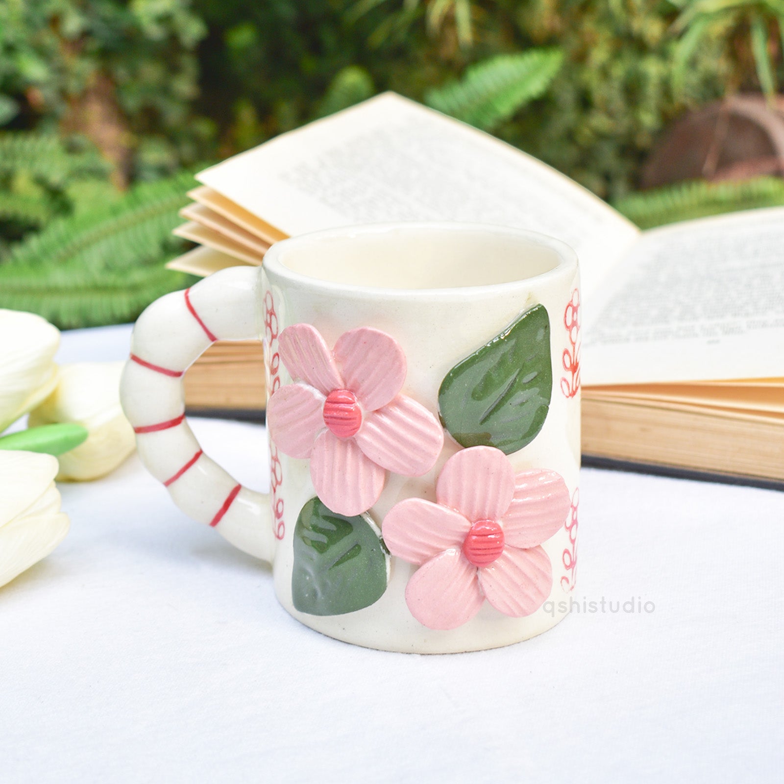 Ceramic Coffee Mug - Pink 3D Flower