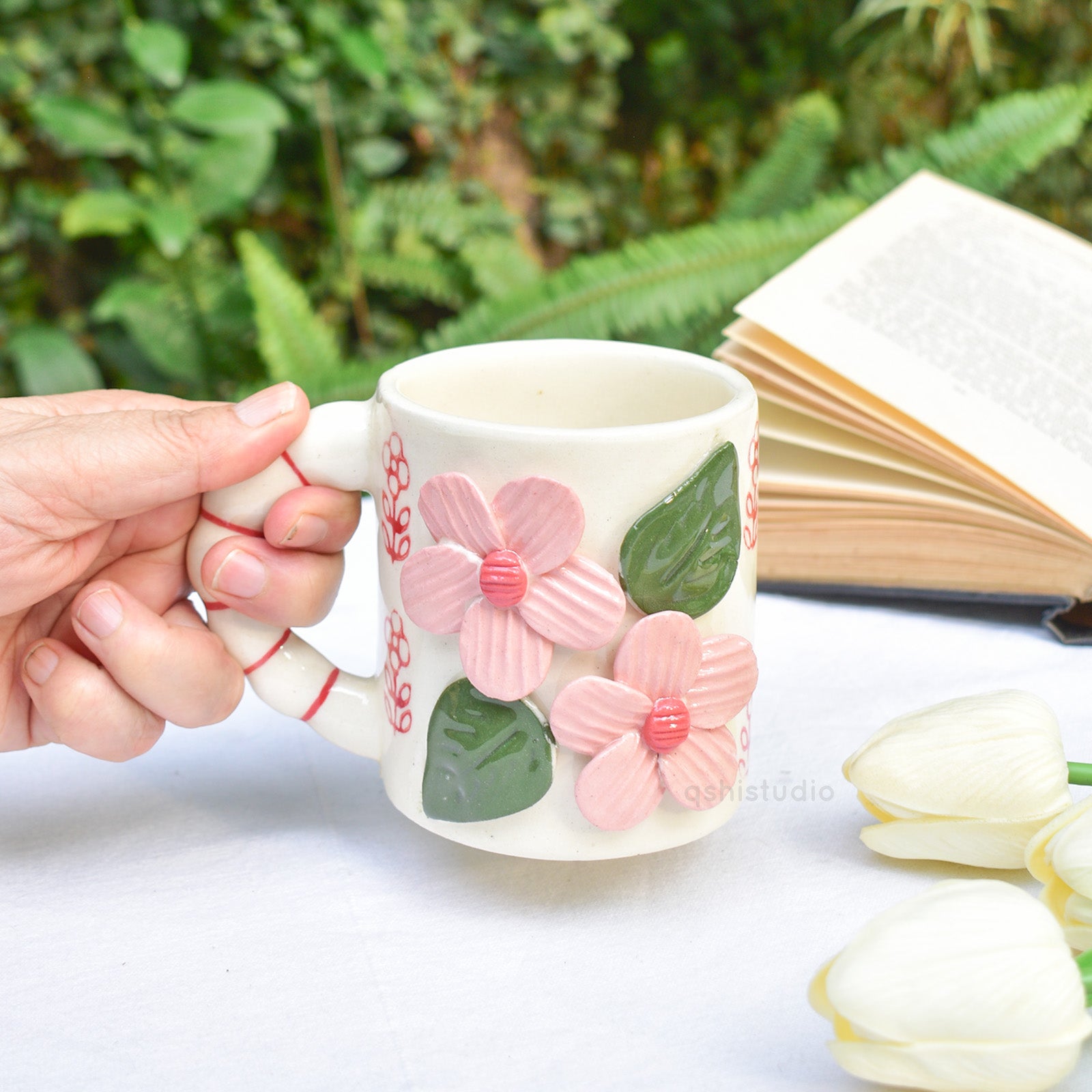 Ceramic Coffee Mug - Pink 3D Flower