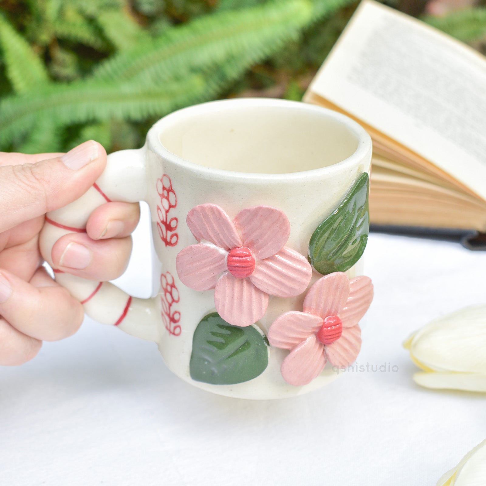 Ceramic Coffee Mug - Pink 3D Flower
