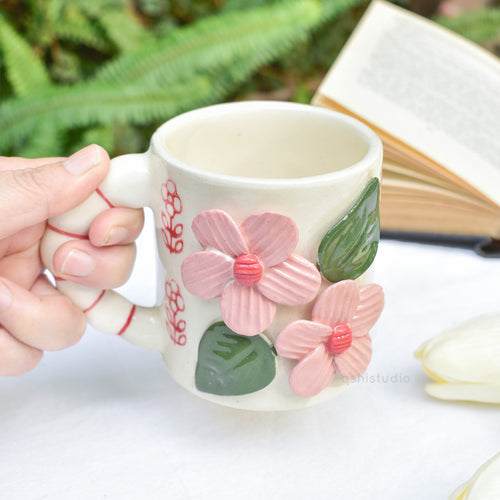 Ceramic Coffee Mug - Pink 3D Flower