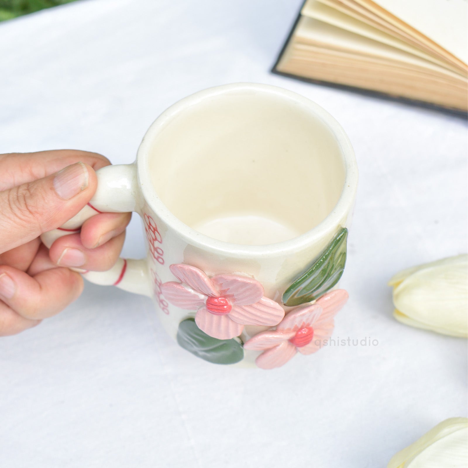 Ceramic Coffee Mug - Pink 3D Flower