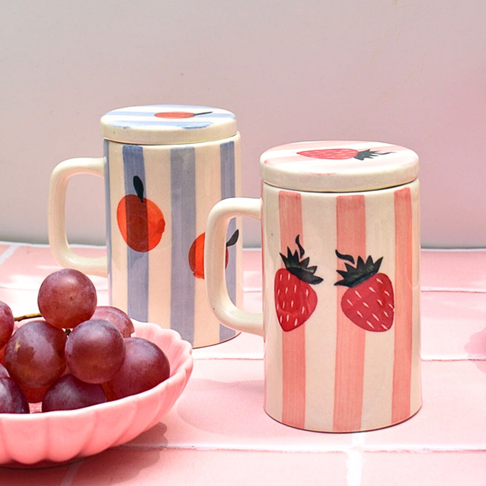 Strawberry Stripe Mug With Lid