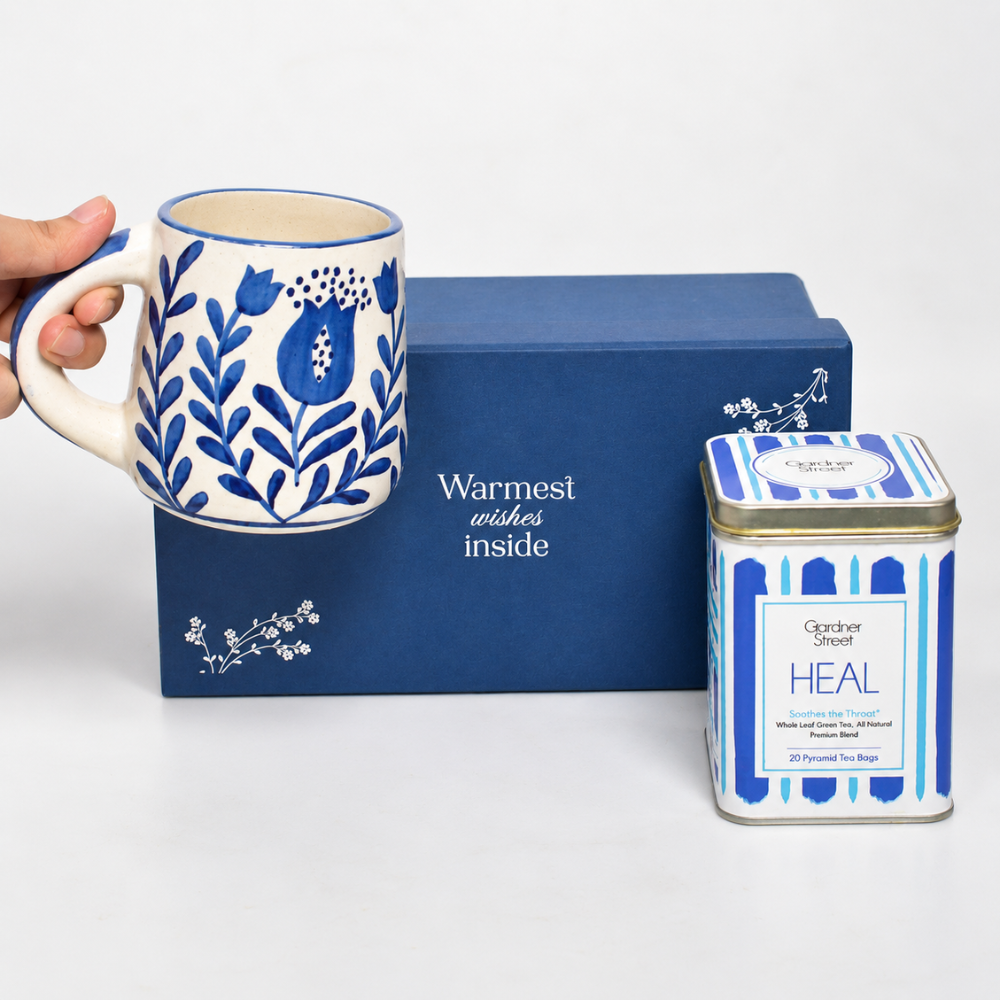 Blue Anar mug and Heal Tea Gift Set