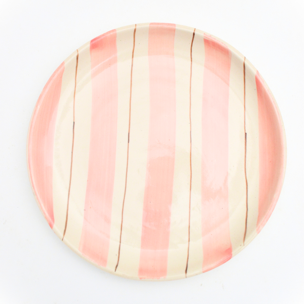 Ceramic Serving Plate - Pink Stripes (10 Inches)