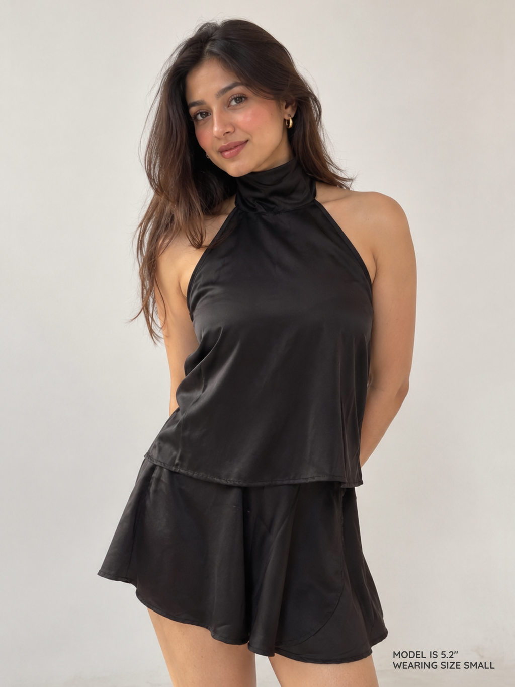 All-Black Satin Wrap Co-ord Set