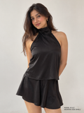All-Black Satin Wrap Co-ord Set
