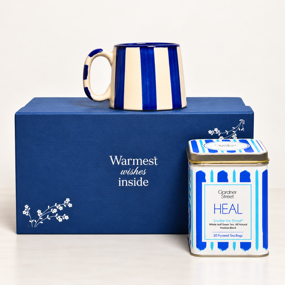 Dark Blue Stripe mug and Heal Tea Gift Set