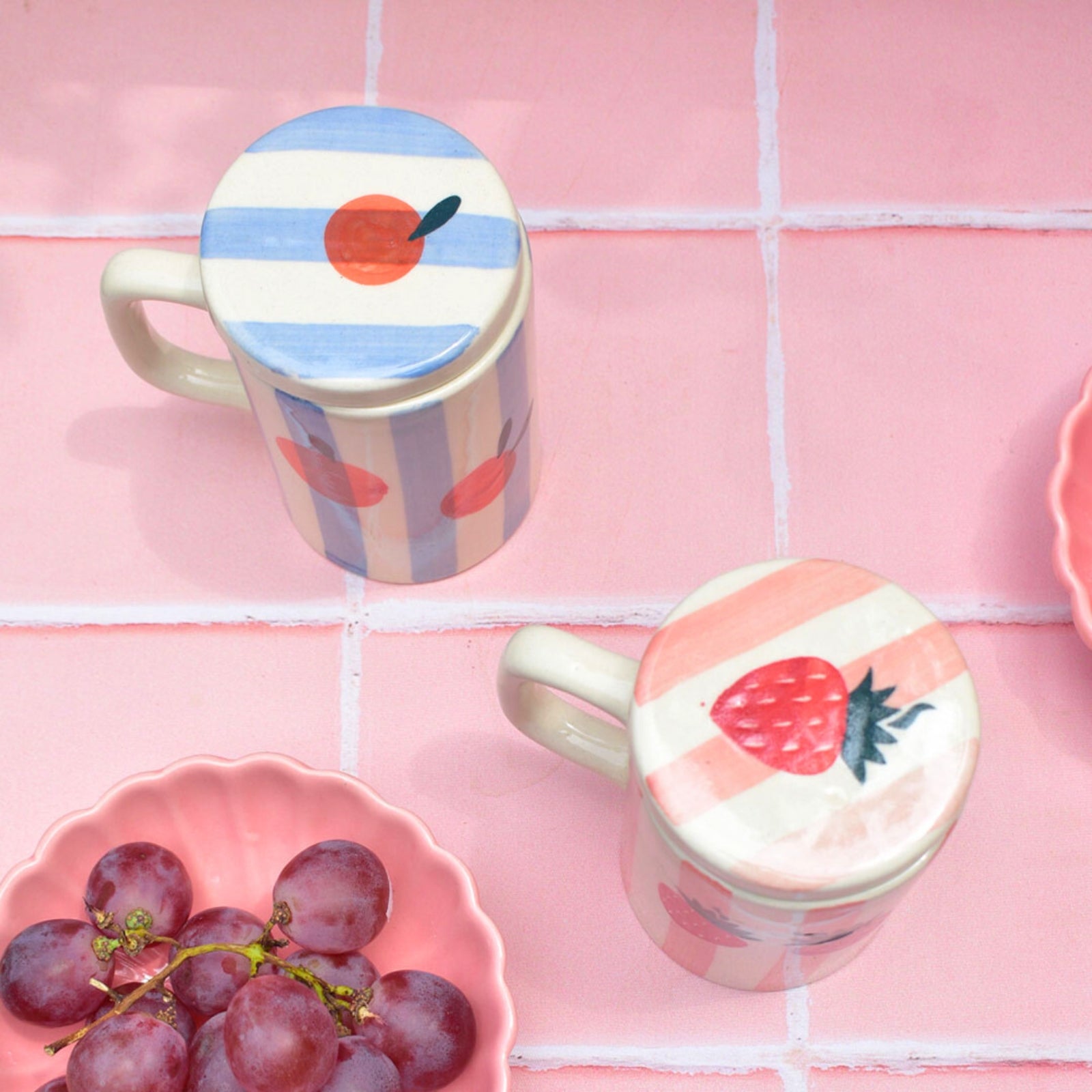 Strawberry Stripe Mug With Lid