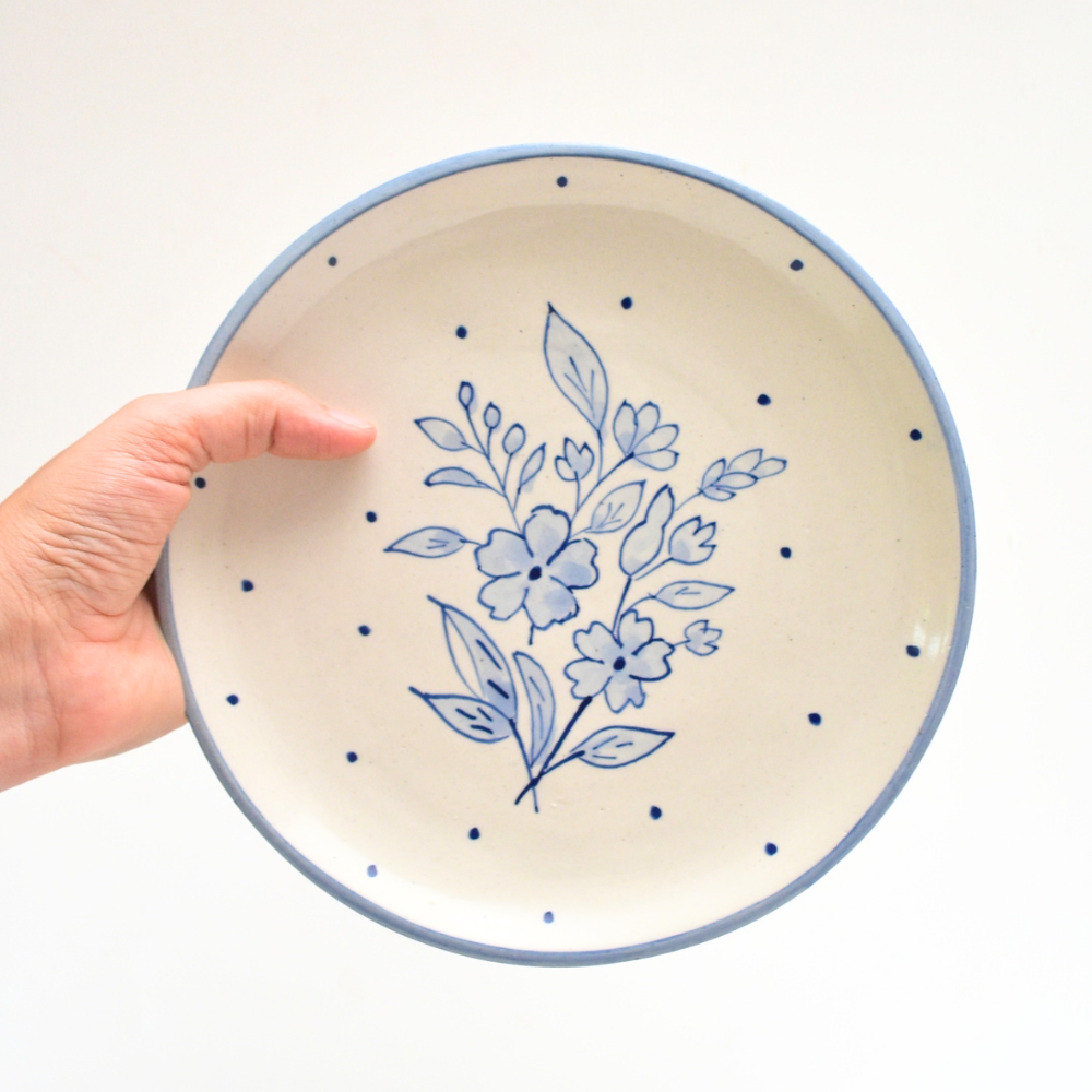 Dessert Plate -  Blue Flower Polka (7 Inches)