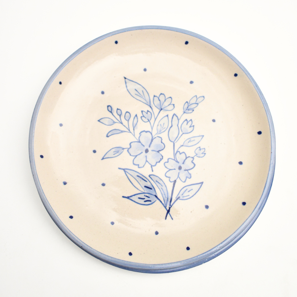 Dessert Plate -  Blue Flower Polka (7 Inches)