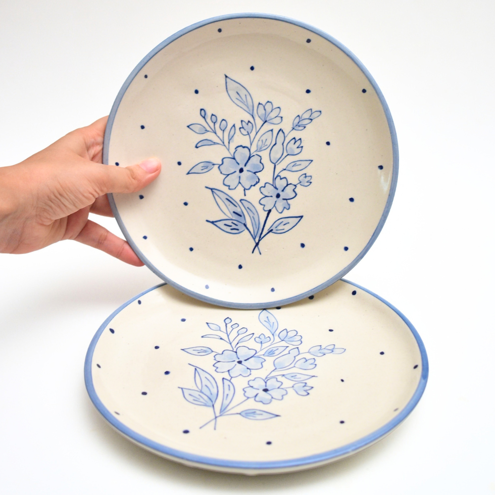 Dessert Plate -  Blue Flower Polka (7 Inches)
