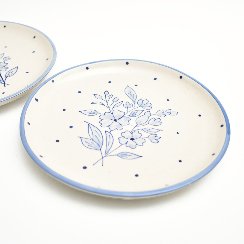 Dessert Plate -  Blue Flower Polka (7 Inches)