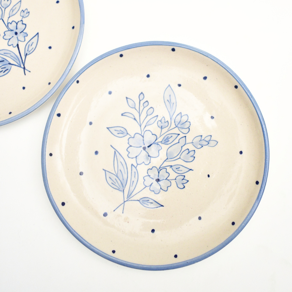 Dessert Plate -  Blue Flower Polka (7 Inches)