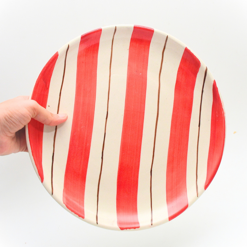 Ceramic Serving Plate - Red Stripes (10 Inches)