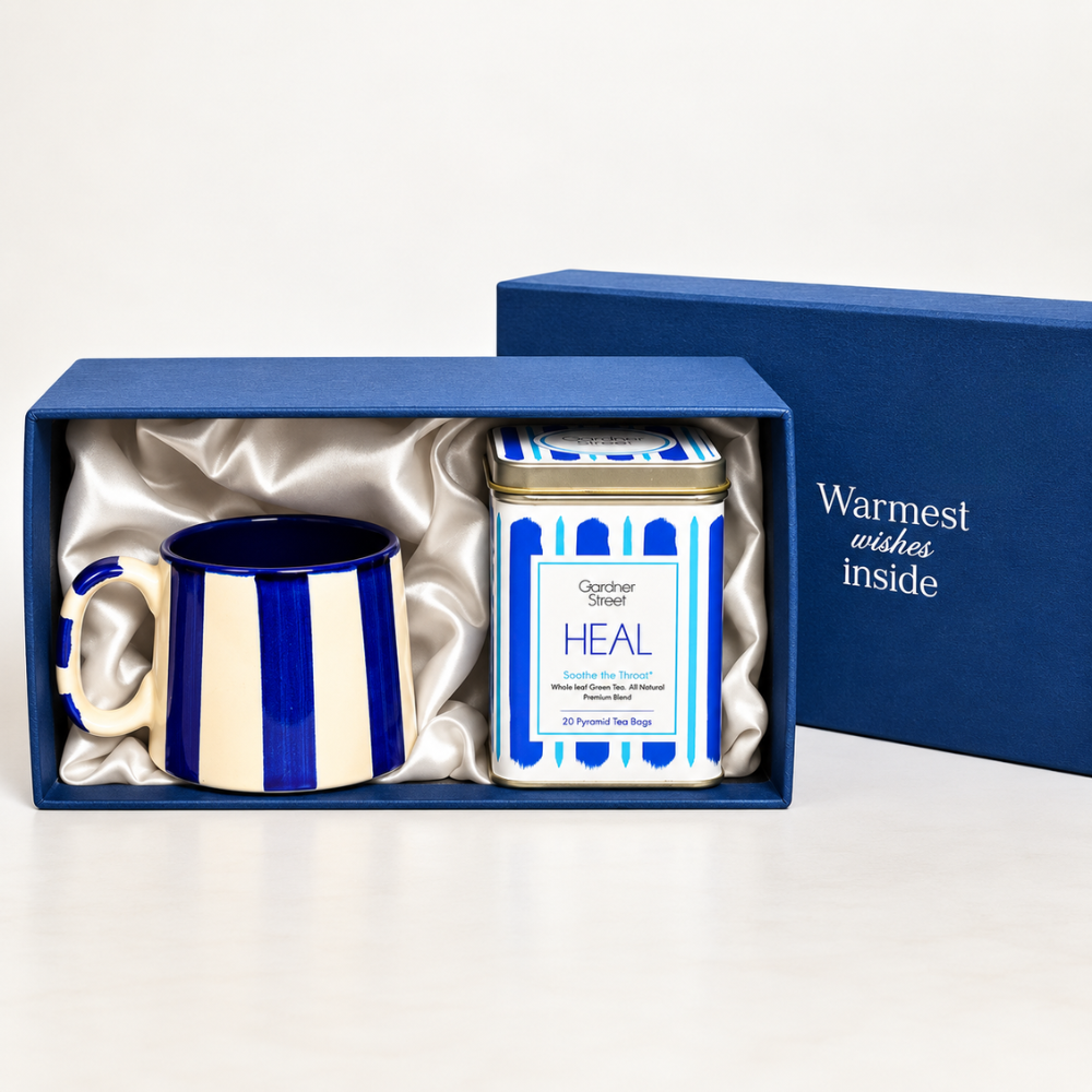 Dark Blue Stripe mug and Heal Tea Gift Set