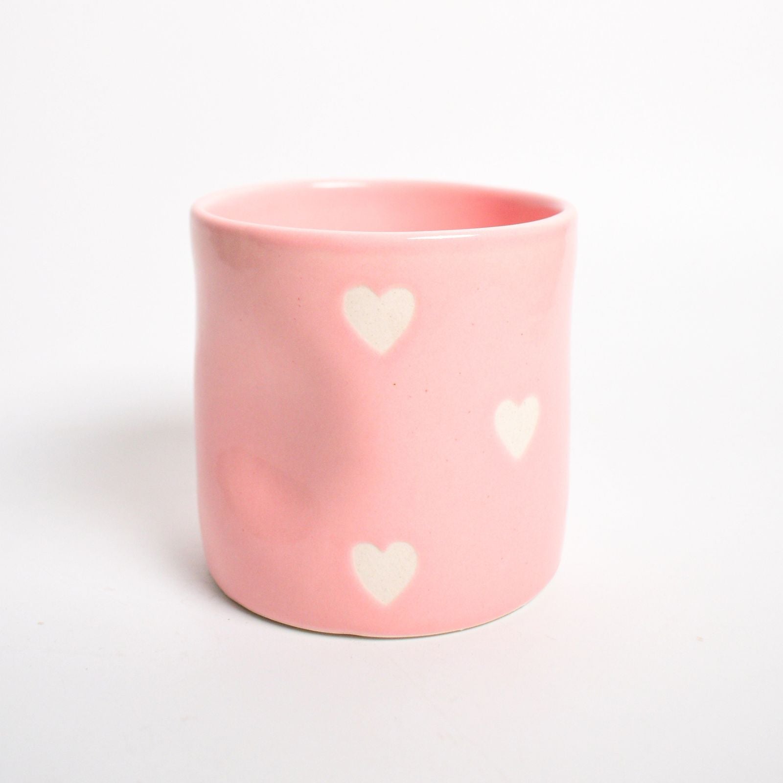 Ceramic Tea Cup Pinch Tumbler - Pink White Heart