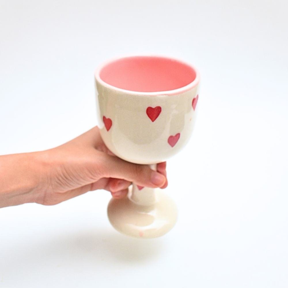 Ceramic Wine Glass - Pink Heart