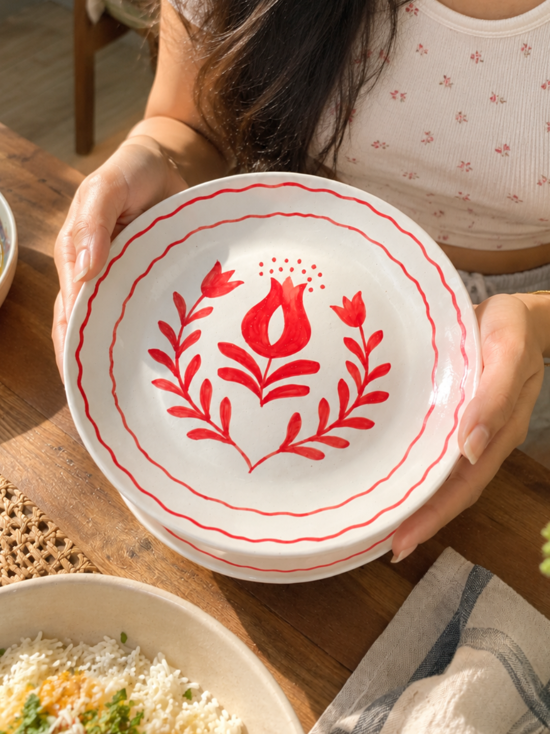 Cute Dessert Plate -  Anar Bloom (Red)