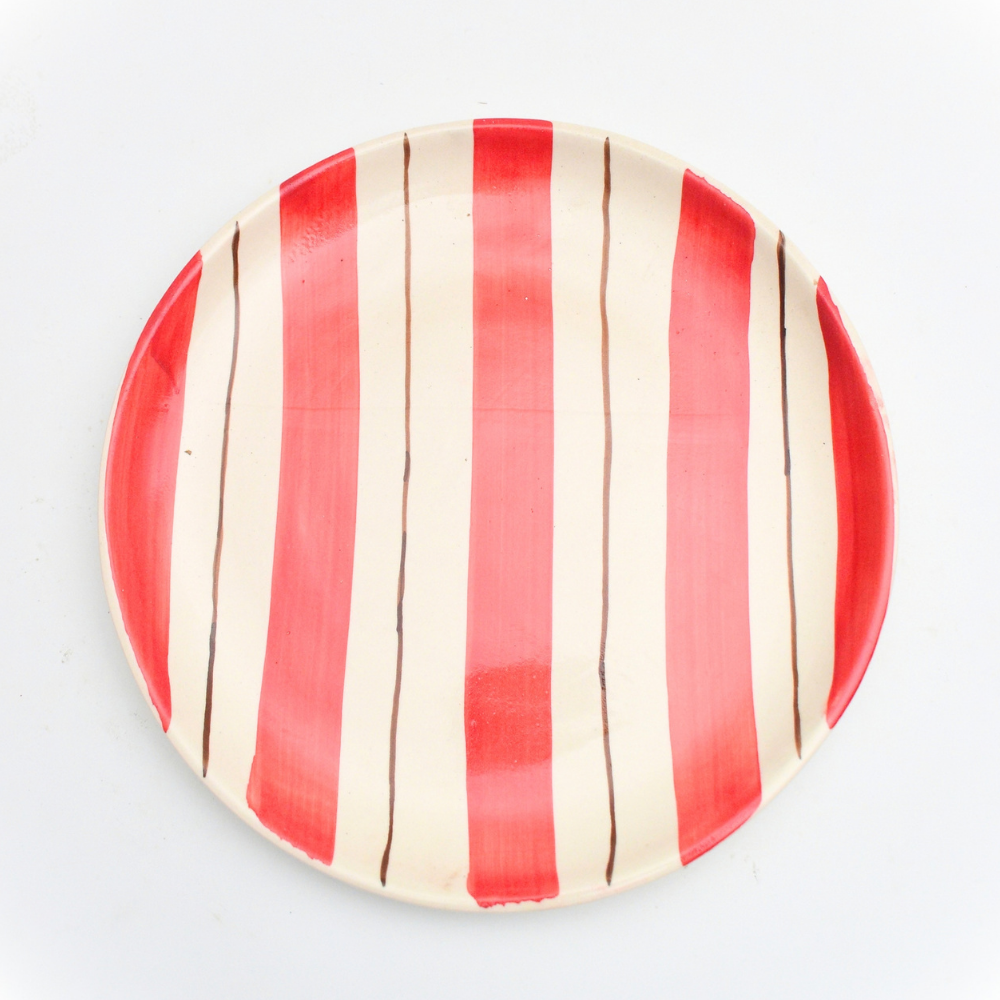 Ceramic Serving Plate - Red Stripes (10 Inches)