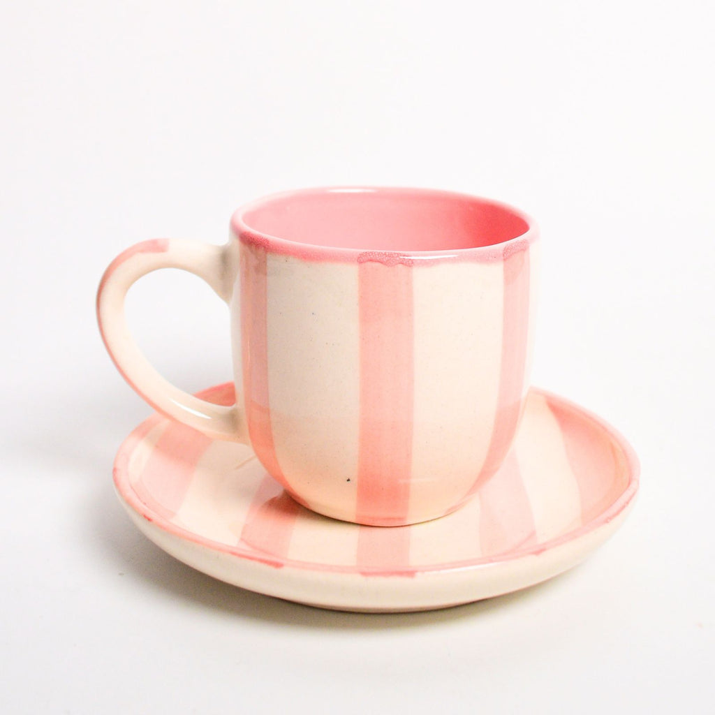 Ceramic Cup & Coaster Set - Pink Stripe