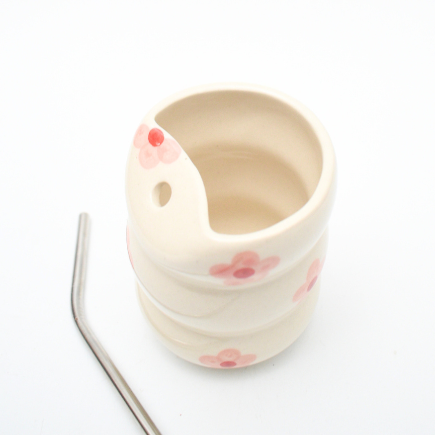 Sip Bubble Tumbler With Straw - Pink flower
