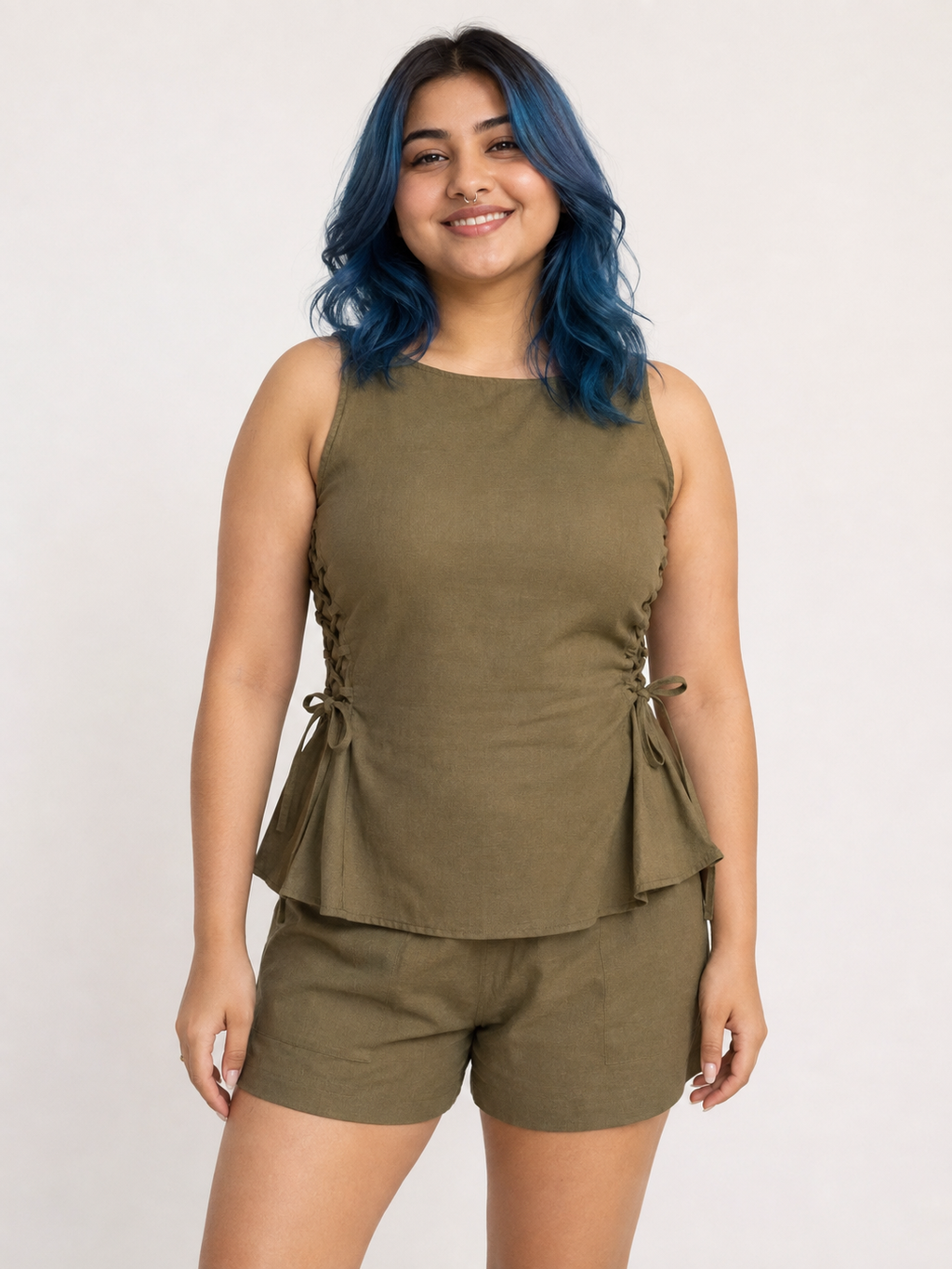 Olive Drawstring Linen Shorts