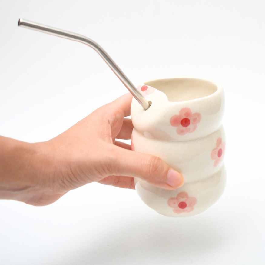 Sip Bubble Tumbler With Straw - Pink flower