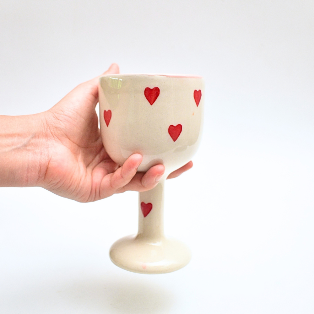 Ceramic Wine Glass - Pink Heart