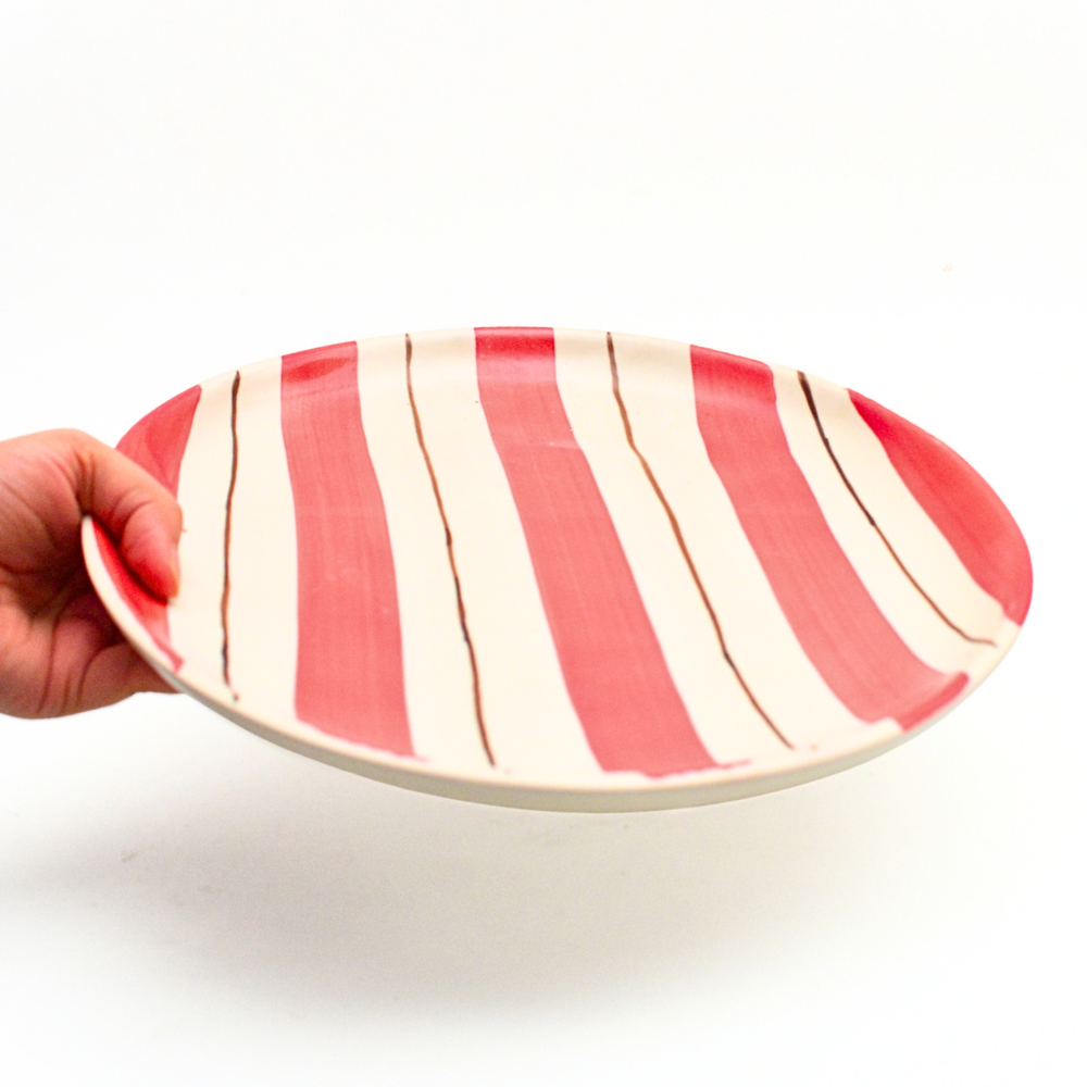 Ceramic Serving Plate - Red Stripes (10 Inches)