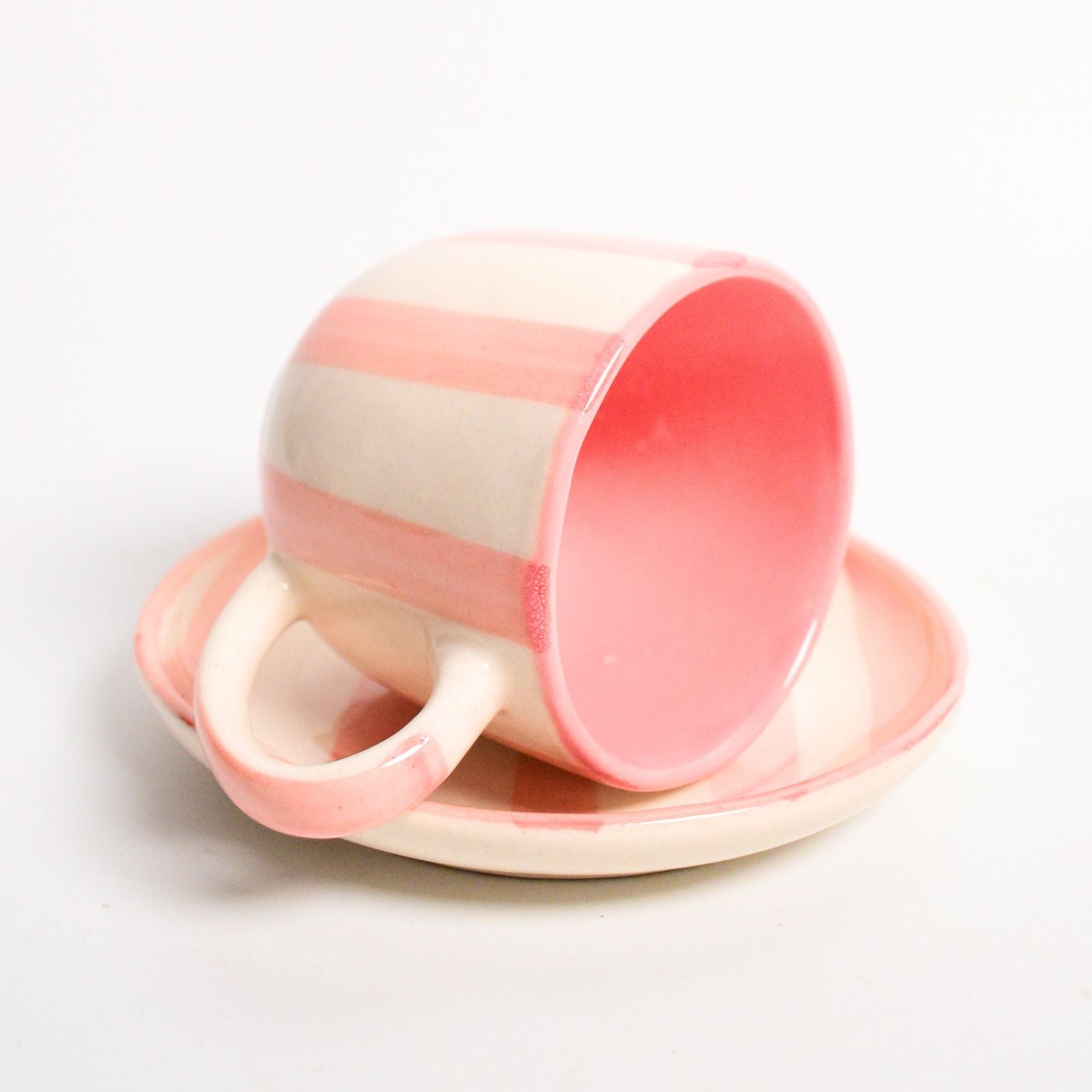 Ceramic Cup & Coaster Set - Pink Stripe