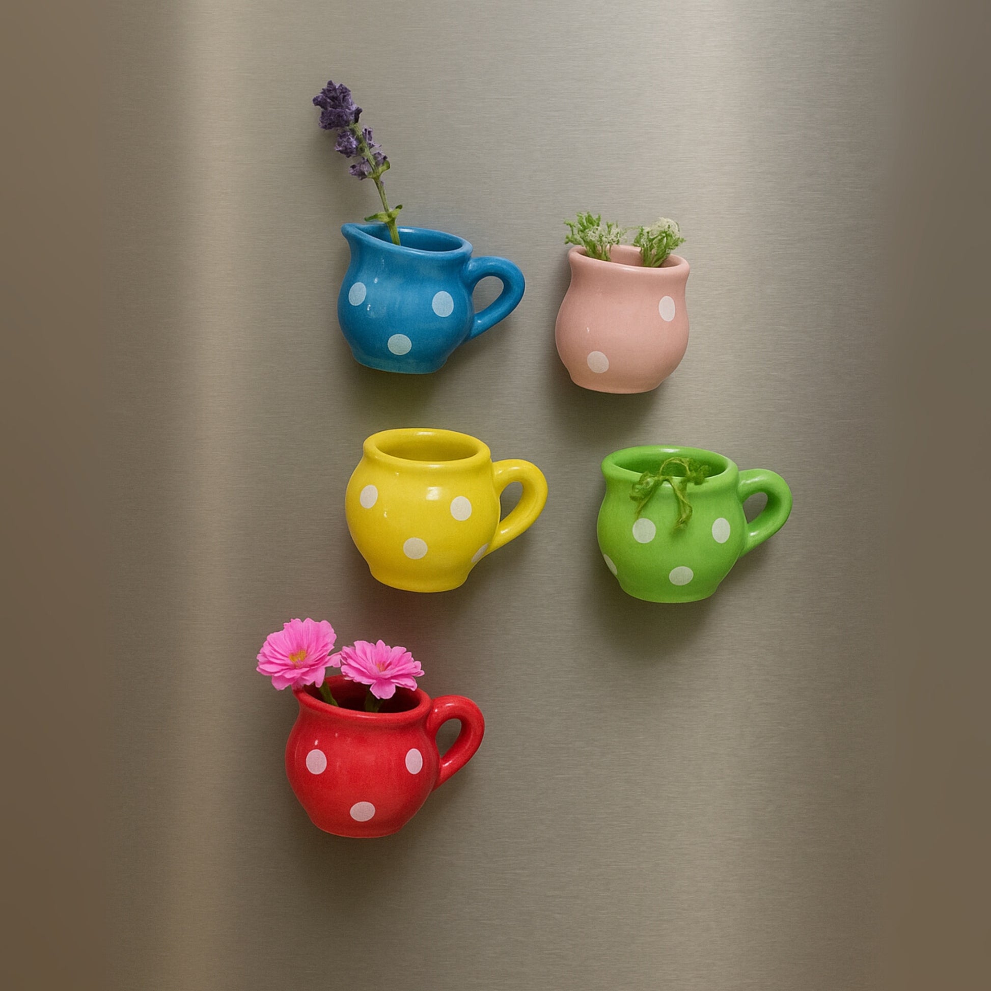 Ceramic Mini Fridge Magnet - Polka (set of 5)