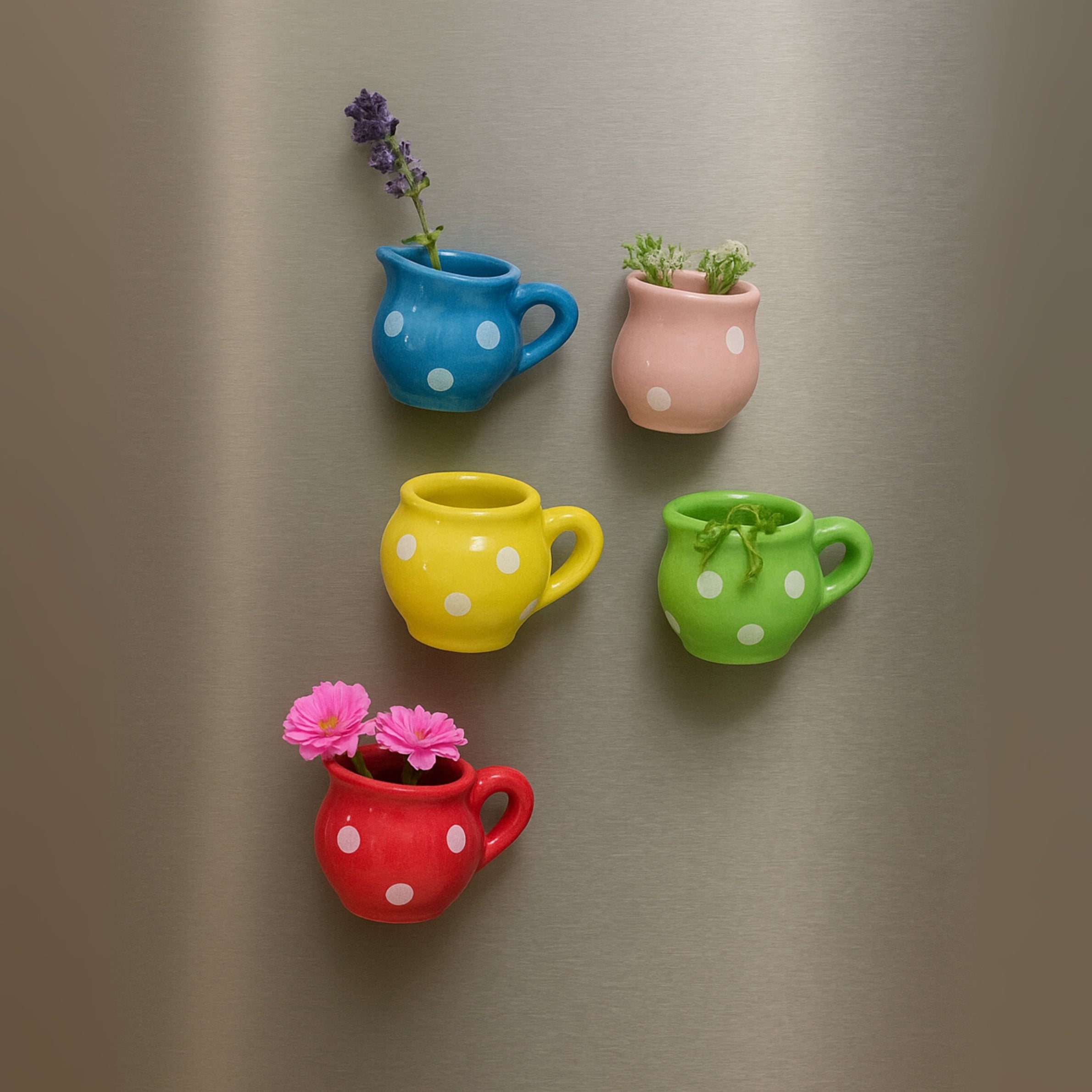 Ceramic Mini Fridge Magnet - Polka (set of 5)
