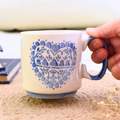 Small ceramic mug - Boho Heart ( Blue )