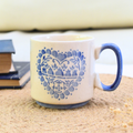Small ceramic mug - Boho Heart ( Blue )