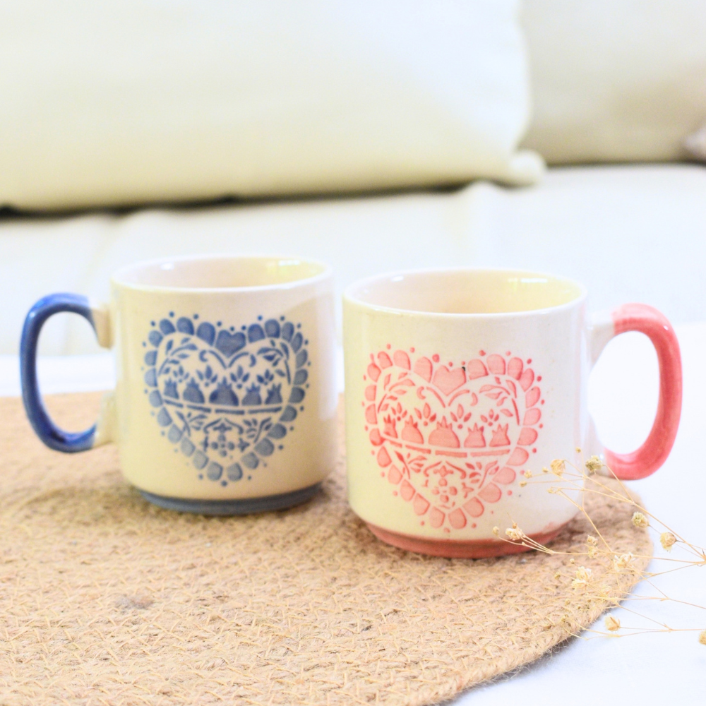 Small ceramic mug - Boho Heart ( Pink )