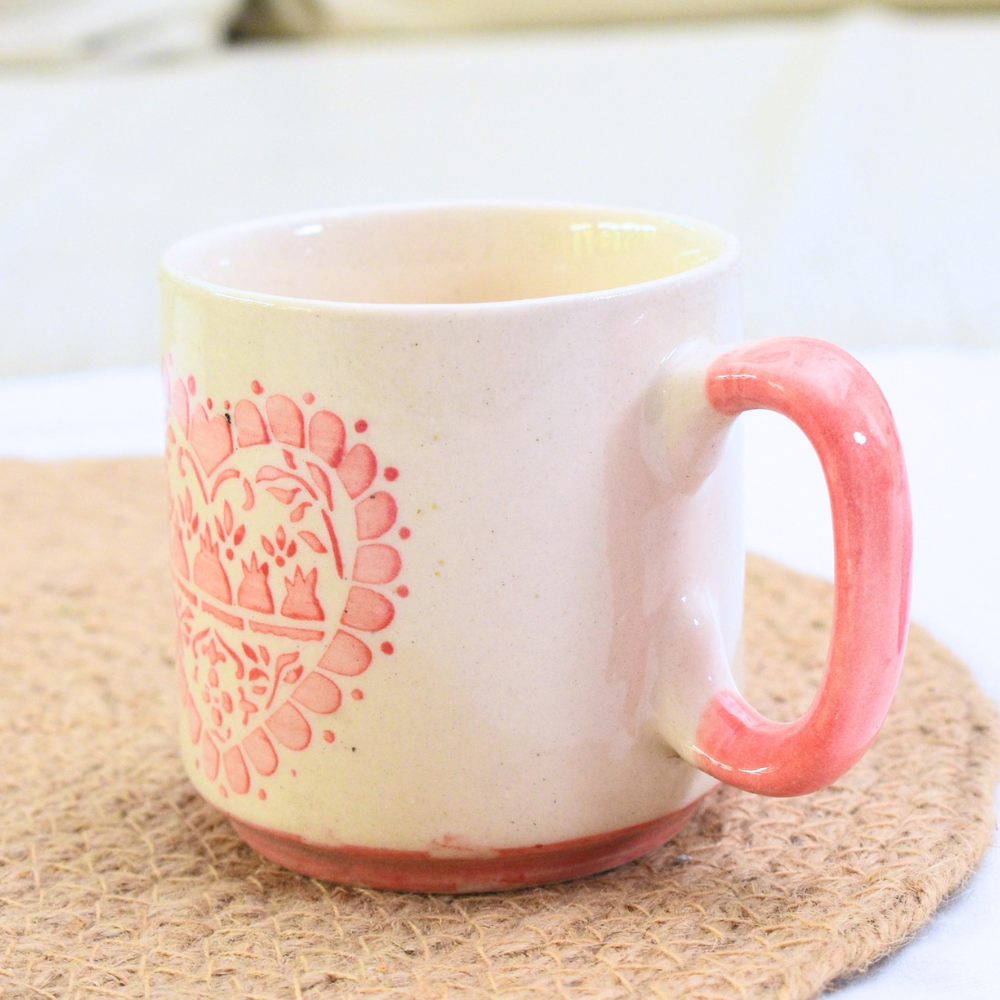 Small ceramic mug - Boho Heart ( Pink )