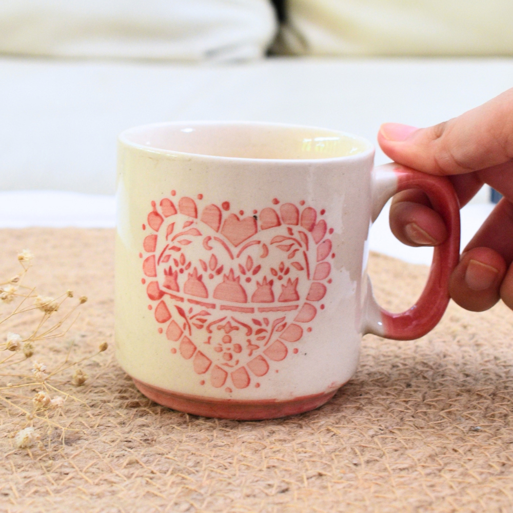 Small ceramic mug - Boho Heart ( Pink )