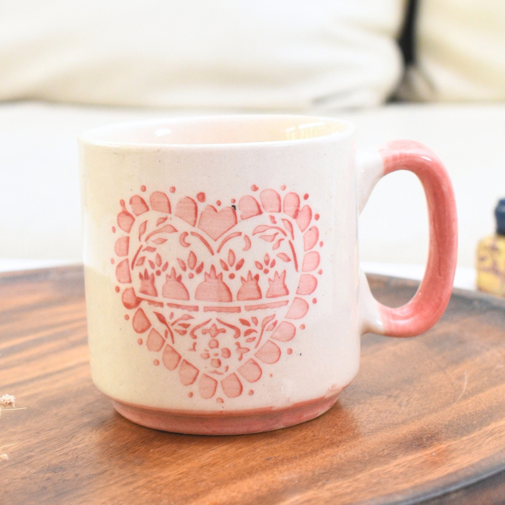 Small ceramic mug - Boho Heart ( Pink )