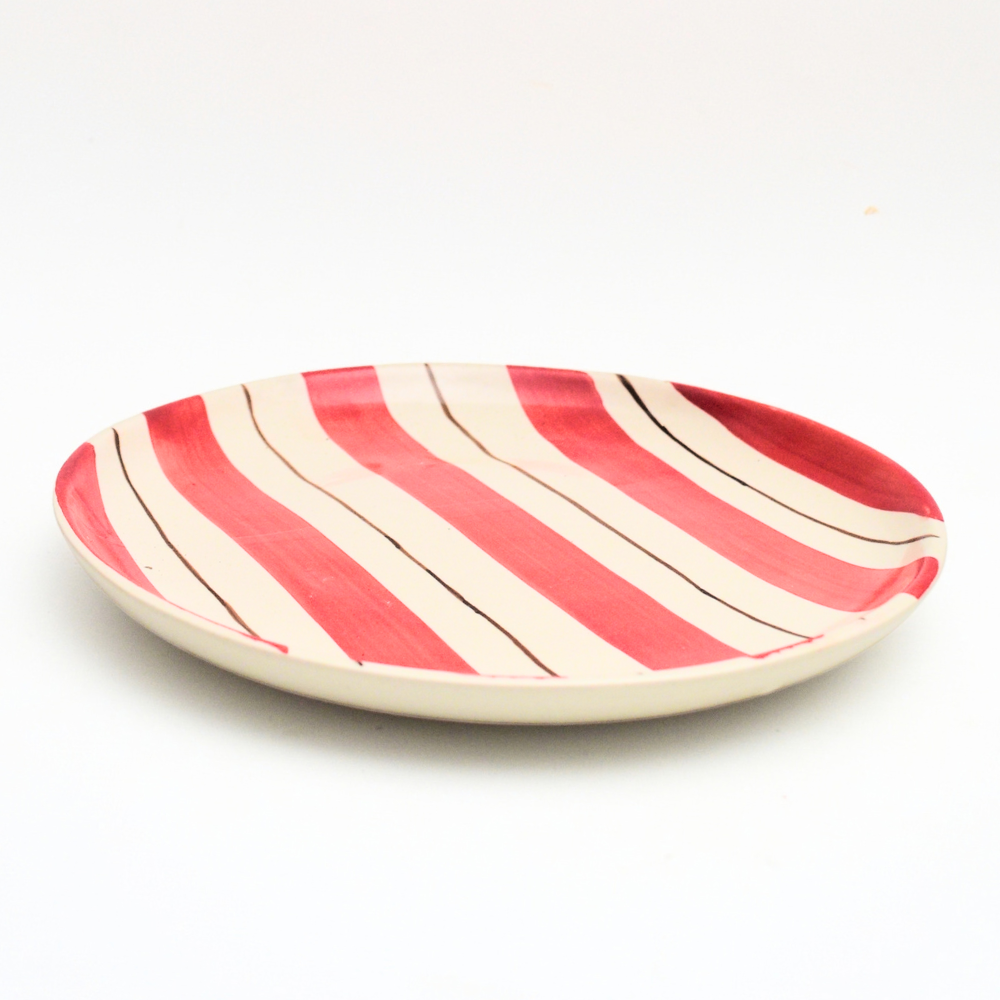 Ceramic Serving Plate - Red Stripes (10 Inches)