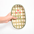 Ceramic Oval Bowl - Green Checked Flower