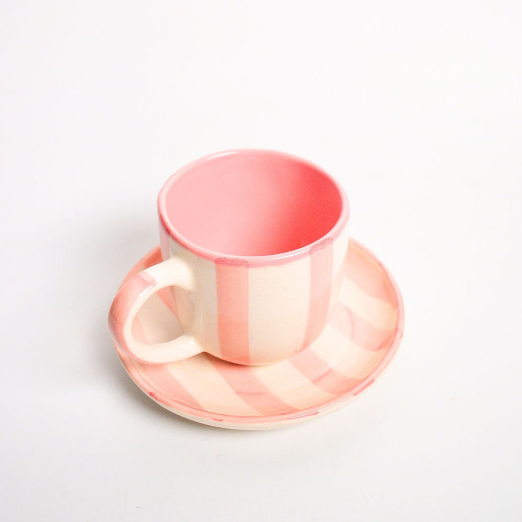 Ceramic Cup & Coaster Set - Pink Stripe