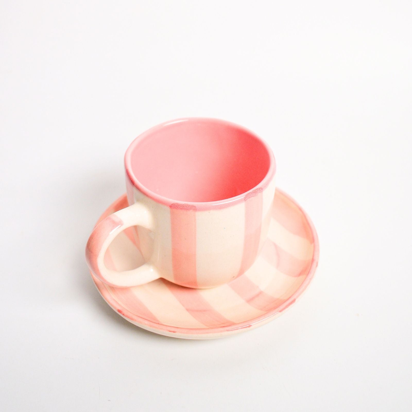 Ceramic Cup & Coaster Set - Pink Stripe