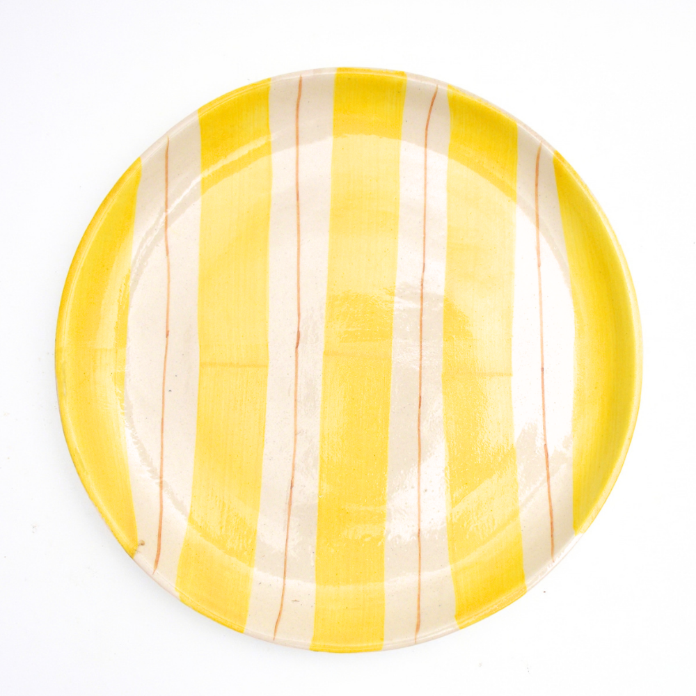 Ceramic Serving Plate - Yellow Stripes (10 Inches)